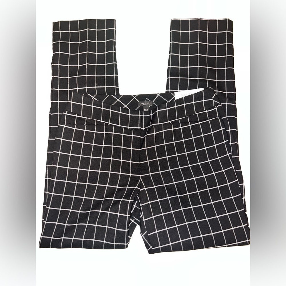 Ann Taylor Factory‎ Straight Pants Windowpane Plaid Black White Size 4 NWT